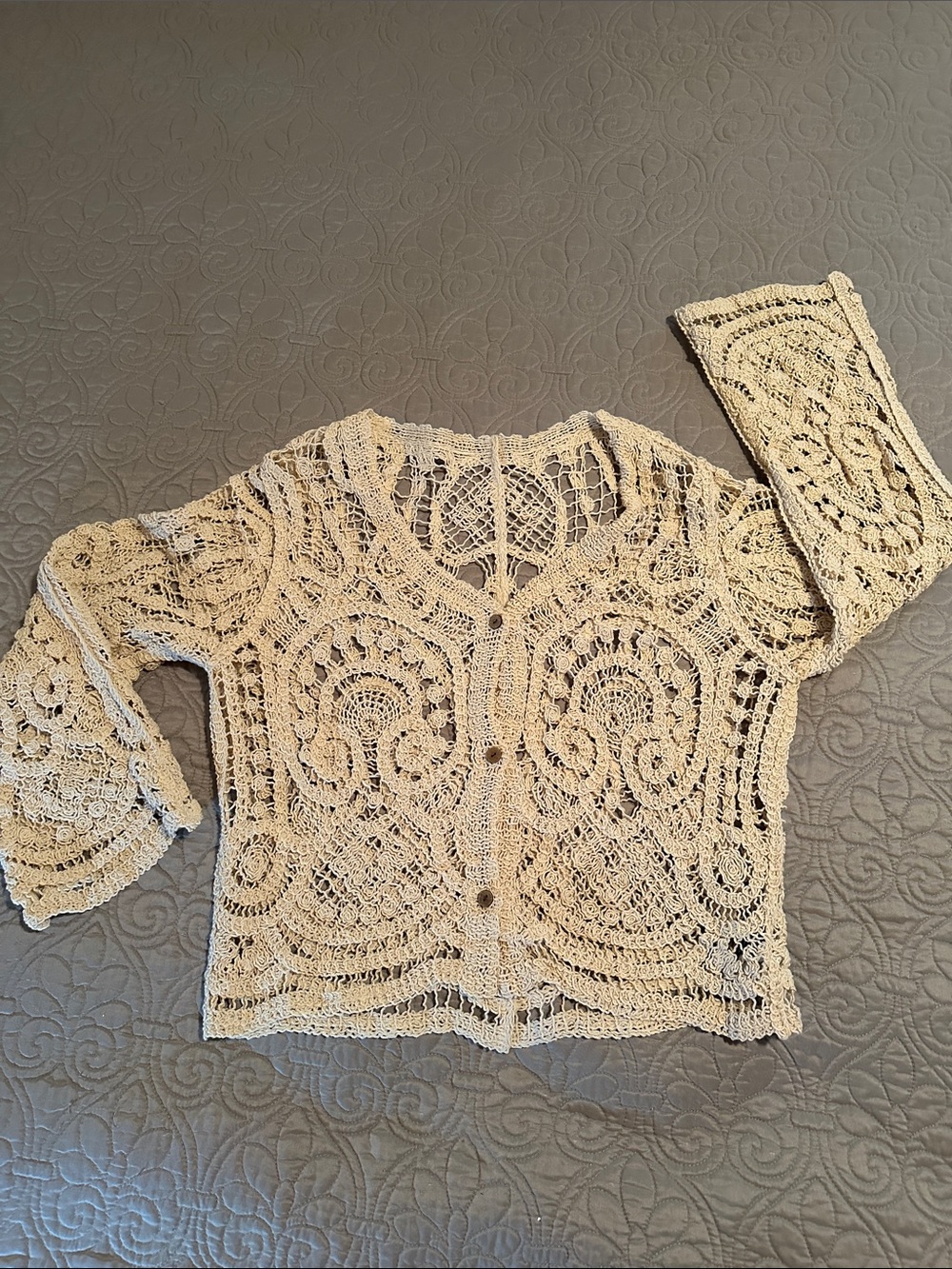 SHEIN Cream Crochet Lace Button-Front Cardigan